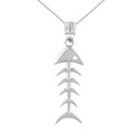 White Gold Fish Bone Skeleton Pendant Necklace