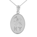 Sterling Silver New York Firefighter Oval Medallion Pendant Necklace
