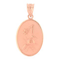 Rose Gold Fireman's Hat Helmet Number 1 Oval Medallion Pendant Necklace