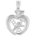 Sterling Silver New York Fire Department Big Apple Firefighter Pendant Necklace