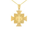 Yellow Gold Saint Benedict Cross Pendant Necklace