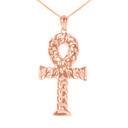 Rose Gold Textured Ankh Egyptian Cross Pendant Necklace