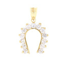 Horseshoe Good Luck Cubic Zirconia Pendant Necklace in Yellow Gold