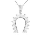 Horseshoe Good Luck Cubic Zirconia Pendant Necklace in White Gold