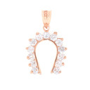 Horseshoe Good Luck Cubic Zirconia Pendant Necklace in Rose Gold