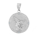 Sterling Silver St Michael Archangel CZ Pendant Necklace ( 1.14" )