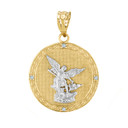 Two Tone Yellow Gold St Michael Archangel Diamond Pendant Necklace ( 1.14" )