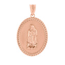 Solid Gold Cuban Link Framed  Virgen de Guadalupe Oval Medallion Pendant Necklace  (1.29")