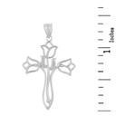 Solid White Gold Floral Tulip Cross Filigree Pendant Necklace