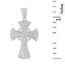 Solid White Gold Celtic Knot Halo Cross Woven Hearts Pendant Necklace