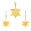 14K Solid Yellow Gold Star Pendant Necklace Earring Set