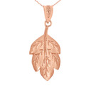 Solid Rose Gold Matte Detailed Textured Leaf Pendant Necklace