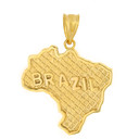 Solid Yellow Gold Country of Brazil Geography Pendant Necklace