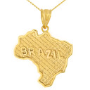 Solid Yellow Gold Country of Brazil Geography Pendant Necklace