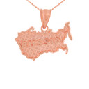 Solid Rose Gold Country of Russia Geography Pendant Necklace