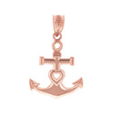 Solid Yellow Gold Nautical Heart Ship Anchor Pendant Necklace