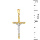 Two Tone Solid Yellow Gold Passion Cross Crucifix Pendant Necklace 1.63"( 41 mm)