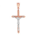 Two Tone Solid Rose Gold Passion Cross Crucifix Pendant Necklace 1.63"( 41 mm)