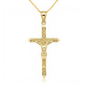 Solid Gold Passion Cross Crucifix Pendant Necklace 1.23" ( 31 mm )(Available in Yellow/Rose/White And Two Tone Gold)