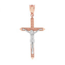 Two Tone Solid Rose Gold Passion Cross Crucifix Pendant Necklace 1.23" ( 31 mm )