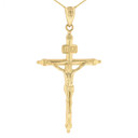 Solid Yellow Gold INRI Christ Passion Cross Crucifix Pendant Necklace 1.7" (43 mm)