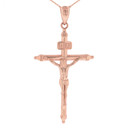 Solid Rose Gold INRI Christ Passion Cross Crucifix Pendant Necklace 1.7" (43 mm)