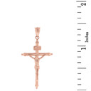 Solid Rose Gold INRI Christ Passion Cross Crucifix Pendant Necklace 1.4"  (36 mm)