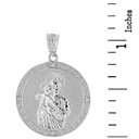 Solid White Gold Saint Joseph Diamond Medallion Pendant Necklace  1.15" ( 29  mm)