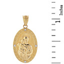 Solid Yellow Gold Saint Joseph Diamond Oval Medallion Pendant Necklace 1.16" (29 mm)