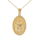 Solid Gold Saint Joseph Diamond Oval Engravable Medallion Pendant Necklace 1.02"  (25  mm)(Available in Yellow/Rose/white/Two Tone Gold)