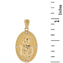 Solid Yellow Gold Saint Joseph Diamond Oval Medallion Pendant Necklace 1.02"  (25  mm)