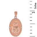 Solid Rose Gold Saint Joseph Diamond Oval Medallion Pendant Necklace 1.02"  (25  mm)