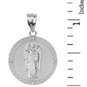 Solid White Gold Archangel Saint Gabriel Diamond Medallion Pendant 1.15" ( 29 mm) with measurement