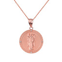 Solid Rose Gold Archangel Saint Gabriel Diamond Medallion Pendant Necklace   1.02"  (25 mm )