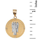 Two Tone Solid Yellow Gold Archangel Saint Gabriel Diamond Medallion Pendant Necklace   1.02"  (25 mm )