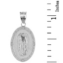 Solid White Gold Archangel Saint Gabriel Diamond Oval Medallion Pendant Necklace 1.19" (  30 mm)