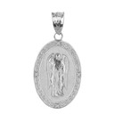 Sterling Silver Archangel Saint Gabriel CZ Oval Medallion Pendant Necklace 1.19" (  30 mm)