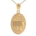 Two Tone Solid Yellow Gold Archangel Saint Gabriel Diamond Oval Medallion Pendant Necklace 1.19" (  30 mm)