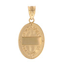 Two Tone Solid Yellow Gold Archangel Saint Gabriel Diamond Oval Medallion Pendant Necklace 1.19" (  30 mm)