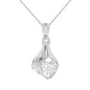 White Gold Hand Holding Heart Diamond Pendant Necklace