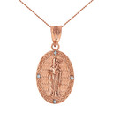 Solid Rose Gold Saint Patrick Diamond Oval Medallion Pendant Necklace 1.03" ( 26 mm)