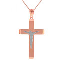 Two Tone Solid Rose Gold Layered Cross Jesus Christ Silhouette Pendant Necklace  1.78"  (45  mm)