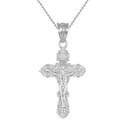 White Gold Dainty Floral Crucifix Pendant Necklace