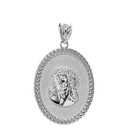 Sterling Silver Jesus Christ the Lord Cuban Curb Link Frame Oval Medallion Pendant Necklace 1.27" ( 32 mm)