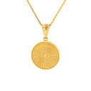 Solid Rose Gold Chartres Labyrinth Dainty Disc Medallion Pendant Necklace