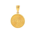 Solid Rose Gold Chartres Labyrinth Dainty Disc Medallion Pendant Necklace