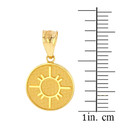 Solid Yellow Gold Native American Geometric Sun Symbol Dainty Disc Medallion Pendant Necklace