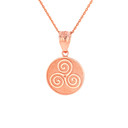 Solid Gold Celtic Triple Spiral Triskele Irish Knot Disc Medallion Pendant Necklace (Available in Yellow/Rose/White Gold)