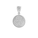 Sterling Silver Celtic Triple Spiral Triskele Irish Knot Disc Medallion Pendant Necklace
