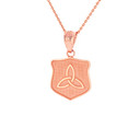 Solid Rose Gold Trinity Shield Triquetra Celtic Knot  Pendant Necklace